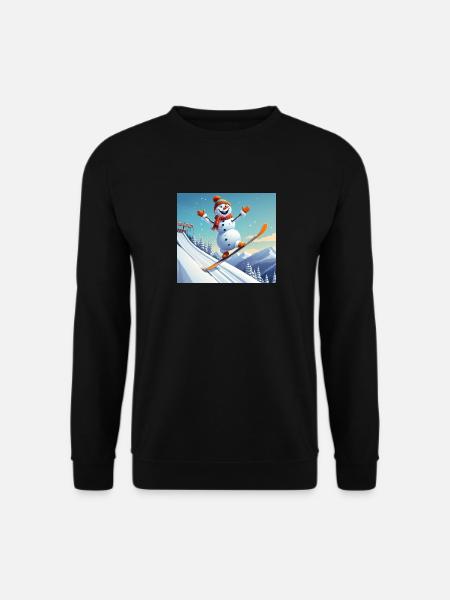 Schneemann auf Snowboard – Sprung ins Winter - Unisex Pullover - Schwarz