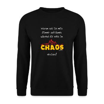 Welt im Chaos - Zimmer aufräumen - Unisex Pullover - Schwarz - Vorne - Alina (178cm) & Michal (187cm)