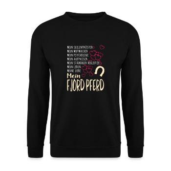 FJORD-PFERD - mein - Unisex Pullover - Schwarz - Vorne - Alina (178cm) & Michal (187cm)