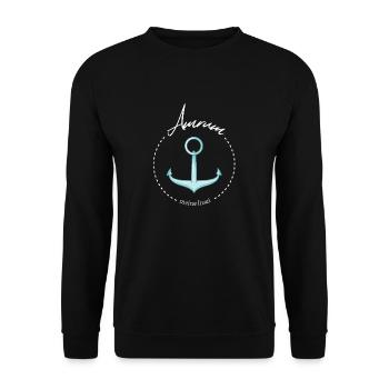 Amrum meine Insel cooler Spruch mit Anker Meer - Unisex Pullover - Schwarz - Vorne - Alina (178cm) & Michal (187cm)
