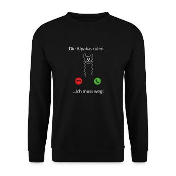 die alpakas rufen ... ich muss weg - Unisex Pullover - Schwarz - Vorne - Alina (178cm) & Michal (187cm)