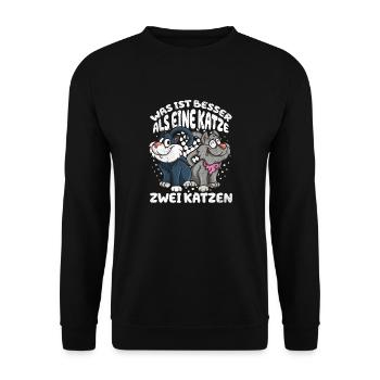 Was ist besser als eine Katze zwei Katzen Kätzchen - Unisex Pullover - Schwarz - Vorne - Alina (178cm) & Michal (187cm)