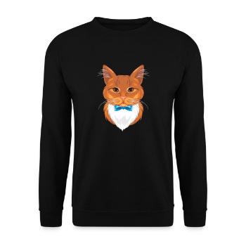 Porträt einer lustigen Ingwerkatze mit Fliege - Unisex Pullover - Schwarz - Vorne - Alina (178cm) & Michal (187cm)