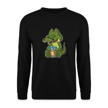 Bubble Tea Kawaii Crocodile I Boba Tea Otaku - Unisex Pullover - Schwarz - Vorne - Alina (178cm) & Michal (187cm)