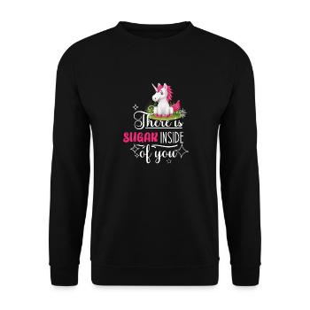 Zuckersüss Spruch Mädchen Pink Einhorn - Unisex Pullover - Schwarz - Vorne - Alina (178cm) & Michal (187cm)