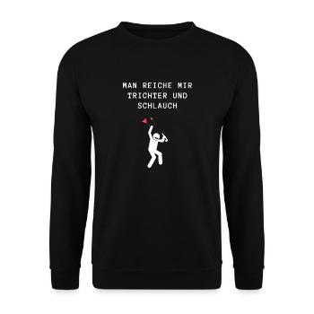 Bier Man reiche mir Trichter und Schlauch Urlaub - Unisex Pullover - Schwarz - Vorne - Alina (178cm) & Michal (187cm)
