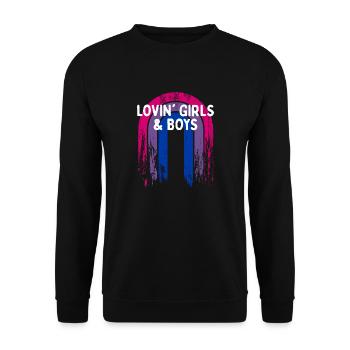 Lovin' Girls & Boys Bisexual LGBTQ Bi Pride - Sweat-shirt Unisexe - noir - Devant - Alina (178cm) & Michal (187cm)