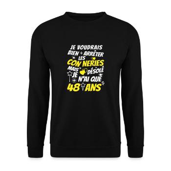connerie 48 ans / humour anniversaire 48 ans - Sweat-shirt Unisexe - noir - Devant - Alina (178cm) & Michal (187cm)