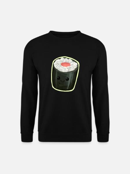 Maki Sushi Roll with kawaii face Illustration - Unisex Sweatshirt - black