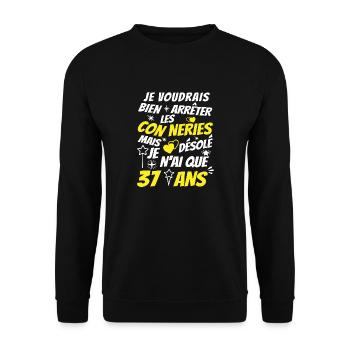 conneries 37 ans / cadeau anniversaire 37 ans - Sweat-shirt Unisexe - noir - Devant - Alina (178cm) & Michal (187cm)