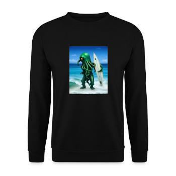 Surfing Octopus - Unisex Pullover - Schwarz - Vorne - Alina (178cm) & Michal (187cm)