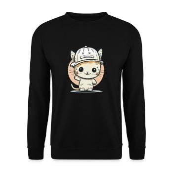 Cute cat wearing a hat 3 - Unisex Sweatshirt - black - Front - Alina (178cm) & Michal (187cm)