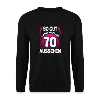 Geburtstag 70 Jahre So gut aussehen Retro Vintage - Unisex Pullover - Schwarz - Vorne - Alina (178cm) & Michal (187cm)
