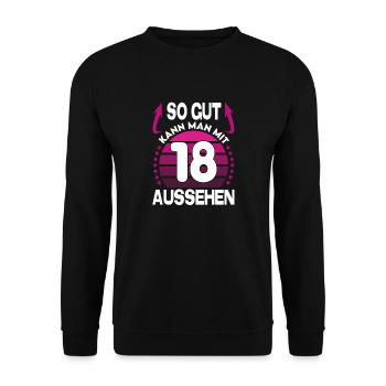 Geburtstag 18 Jahre So gut aussehen Retro Vintage - Unisex Pullover - Schwarz - Vorne - Alina (178cm) & Michal (187cm)
