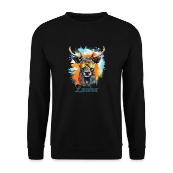 Hirsch Lausbua Kunst Krafttier Dorffest - Unisex Pullover - Schwarz - Vorne - Alina (178cm) & Michal (187cm)