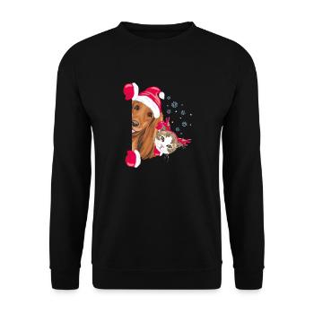 Peeking Santa Cocker Spaniel dog and cat - Unisex Sweatshirt - black - Front - Alina (178cm) & Michal (187cm)