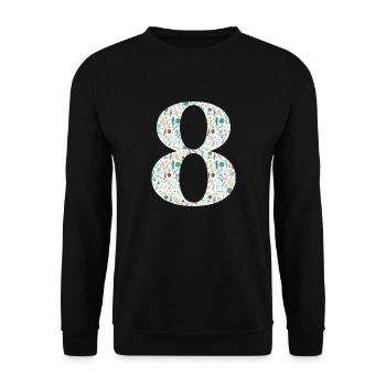 8. Blumengeburtstag - Unisex Pullover - Schwarz - Vorne - Alina (178cm) & Michal (187cm)