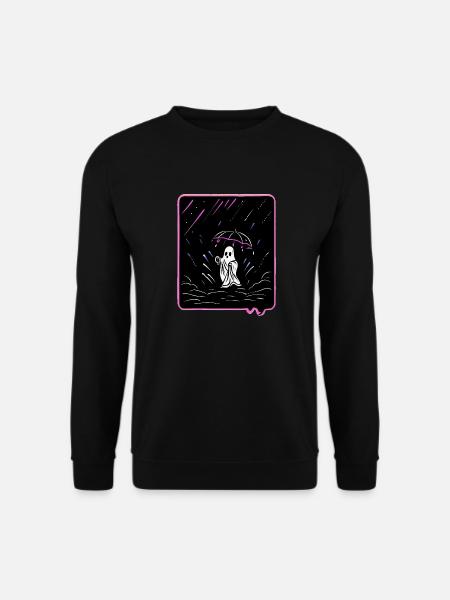Süßer Geist mit Schirm im Regen Cartoon Style - Unisex Pullover - Schwarz