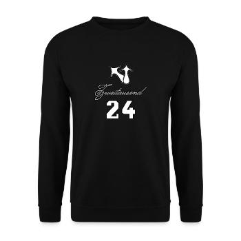 Zweitausend 2024, Silvester, Uhrzeiger, Uhr, Glück - Unisex Pullover - Schwarz - Vorne - Alina (178cm) & Michal (187cm)