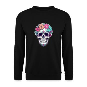 Human Skull & Flowers 31 - Unisex Sweatshirt - black - Front - Alina (178cm) & Michal (187cm)