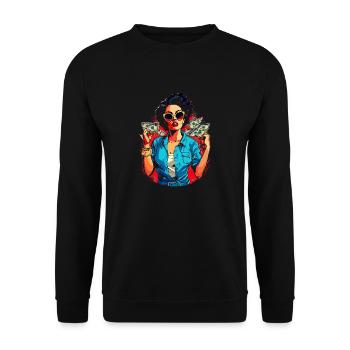 Schöne weibliche Malkunst Gesicht bunte Frau - Unisex Pullover - Schwarz - Vorne - Alina (178cm) & Michal (187cm)