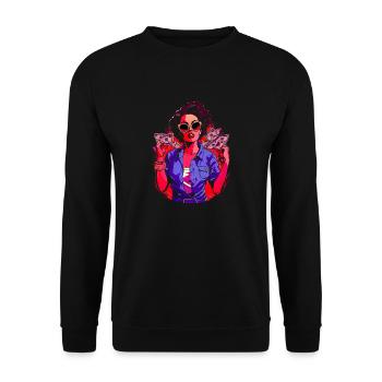 Schöne weibliche Malkunst Gesicht bunte Frau - Unisex Pullover - Schwarz - Vorne - Alina (178cm) & Michal (187cm)