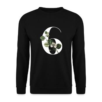 Number 6 Floral Green -6th Birthday Floral - Unisex Sweatshirt - black - Front - Alina (178cm) & Michal (187cm)