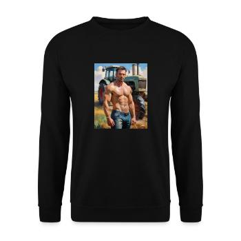 Hübsche Männer mit muskulösem Körper - Bauer - Unisex Pullover - Schwarz - Vorne - Alina (178cm) & Michal (187cm)