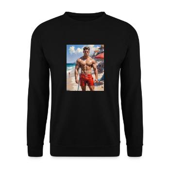 Hübsche Männer mit muskulösem Körper – Rettungsschwimmer - Unisex Pullover - Schwarz - Vorne - Alina (178cm) & Michal (187cm)