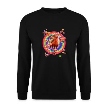Alpaka Faultier Regenbogen Donuts - Unisex Pullover - Schwarz - Vorne - Alina (178cm) & Michal (187cm)