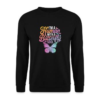 Schmetterling Monarchfalter Bunt Schmetterlinge - Unisex Pullover - Schwarz - Vorne - Alina (178cm) & Michal (187cm)