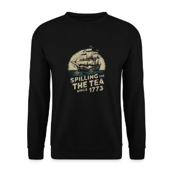 Spilling tea since 1773 – Humorous story - Unisex Sweatshirt - black - Front - Alina (178cm) & Michal (187cm)