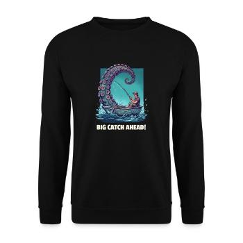 Whimsical Fisherman Faces Massive Kraken Tentacle - Unisex Sweatshirt - black - Front - Alina (178cm) & Michal (187cm)