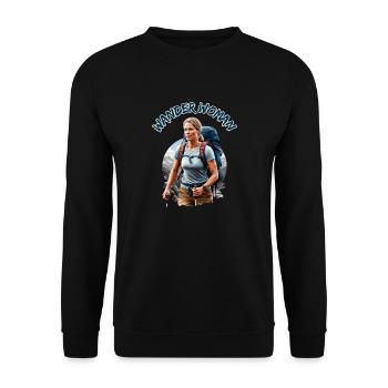 Wander Woman - Frauen Bergsteigen Wandern - Unisex Pullover - Schwarz - Vorne - Alina (178cm) & Michal (187cm)