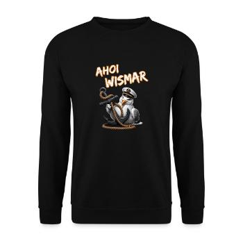 Ahoy Wismar with funny seagull and anchor - Unisex Sweatshirt - black - Front - Alina (178cm) & Michal (187cm)
