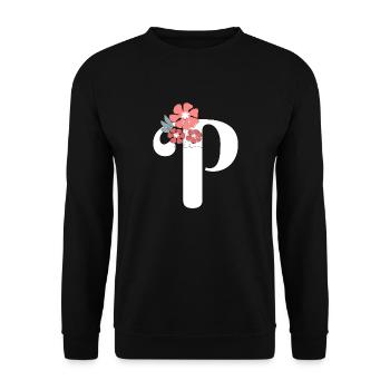 Buchstabe p Minimalistische Blumen - Unisex Pullover - Schwarz - Vorne - Alina (178cm) & Michal (187cm)