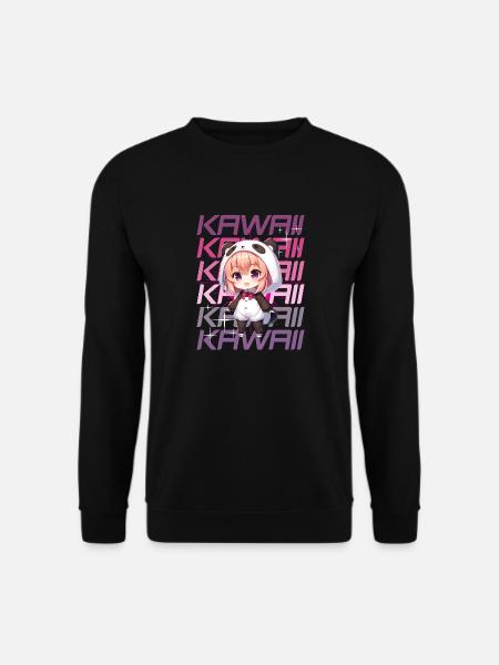 Kawaii Chibi Anime Girl in Panda Costume - Unisex Sweatshirt - black