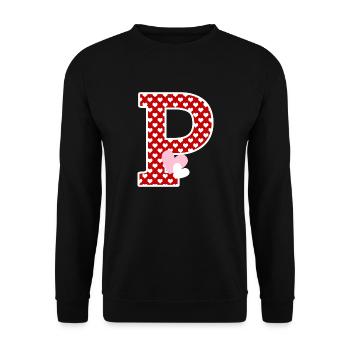 Buchstabe p Herz - Unisex Pullover - Schwarz - Vorne - Alina (178cm) & Michal (187cm)