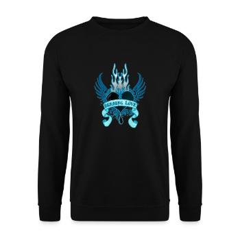 Burning Love (Heart & Banner) 06 - Unisex Pullover - Schwarz - Vorne - Alina (178cm) & Michal (187cm)
