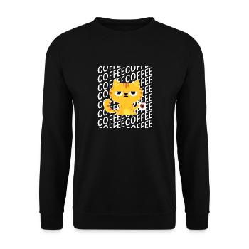 Coffein Kaffee Katze Morgenmuffel Spruch Tasse - Unisex Pullover - Schwarz - Vorne - Alina (178cm) & Michal (187cm)
