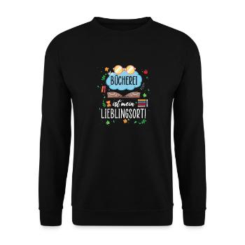 Bücherei Fan Spruch Lesen Bibliothek Bibliothekar - Unisex Pullover - Schwarz - Vorne - Alina (178cm) & Michal (187cm)