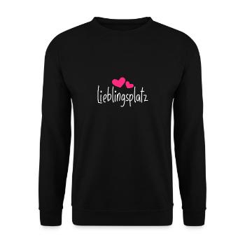Lieblingsplatz Kissen mit Herz Geschenk - Unisex Pullover - Schwarz - Vorne - Alina (178cm) & Michal (187cm)
