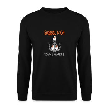 Anker mit Möwen Sabbel Nich Dat Geit - Unisex Pullover - Schwarz - Vorne - Alina (178cm) & Michal (187cm)