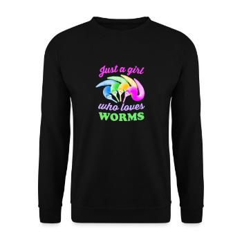 Wurm auf einer Schnur nur ein Mädchen, das Worms liebt - Unisex Pullover - Schwarz - Vorne - Alina (178cm) & Michal (187cm)
