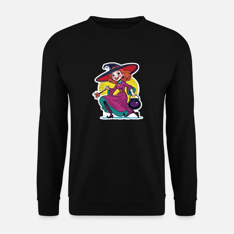 Hexe mit ihrem Kessel - Unisex Pullover - Schwarz
