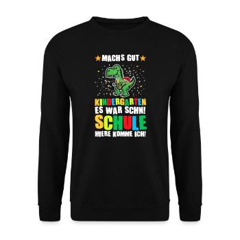 Schulkind Dino Schulanfänger Geschenk - Unisex Pullover - Schwarz - Vorne - Alina (178cm) & Michal (187cm)