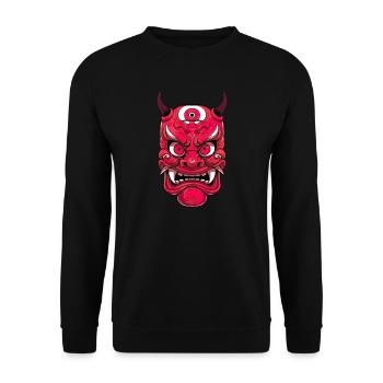 Japanische Kabuki Oni Maske - Anime Shirt - Unisex Pullover - Schwarz - Vorne - Alina (178cm) & Michal (187cm)