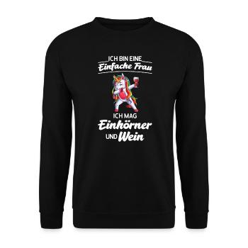Wein Einhorn Weintrinker Geschenk - Unisex Pullover - Schwarz - Vorne - Alina (178cm) & Michal (187cm)