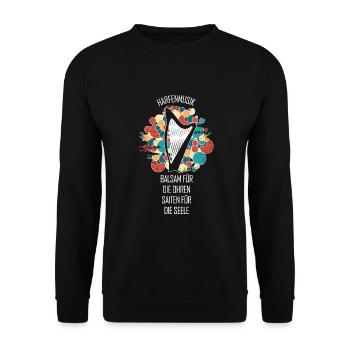 Harfe Geschenk Musikinstrument Musiker Zupfen - Unisex Pullover - Schwarz - Vorne - Alina (178cm) & Michal (187cm)