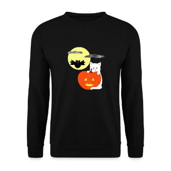 Halloween-Mond mit Katze - Unisex Pullover - Schwarz - Vorne - Alina (178cm) & Michal (187cm)
